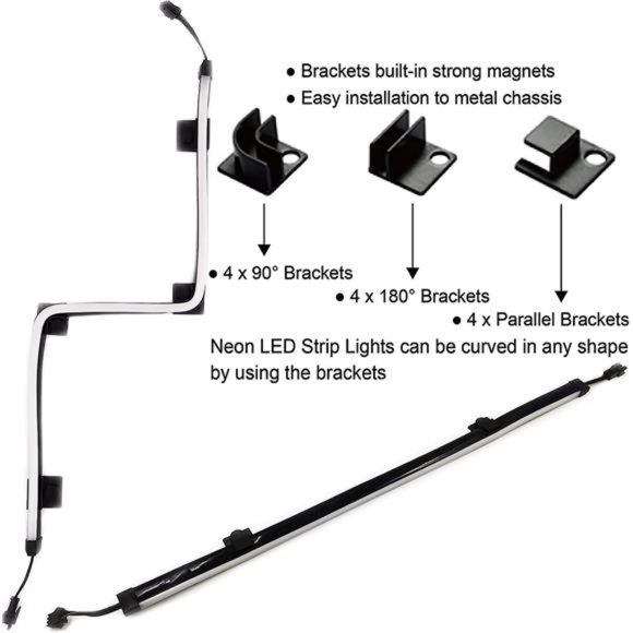 NEONAddressable RGB PC LED Strip,2x15.7inch Diffused Rainbow Magnetic ARGB Strip - Picture 4 of 6